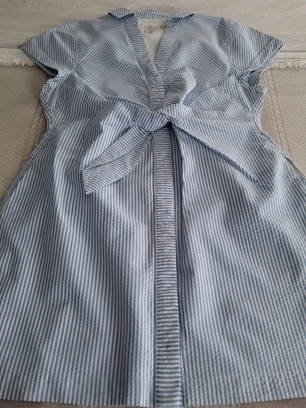 Vineyard Vines Blue and White, Tie-Front, Striped Seersucker Dress, Size 16
